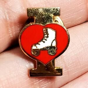 Julie of California I Love Roller Skating Lapel Pin 1" Signed Gold Tone